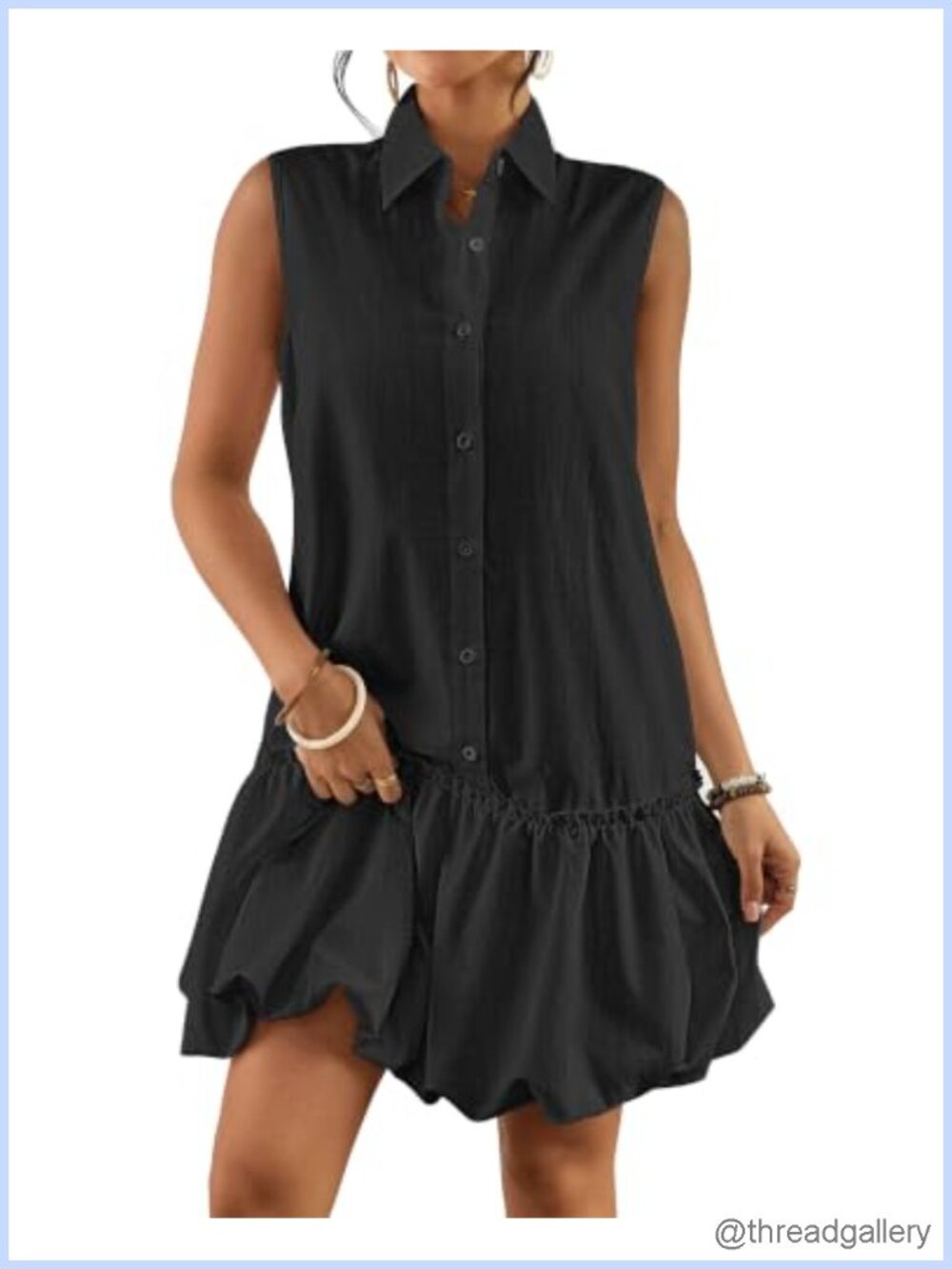 Women's Linen Blend Bubble Mini Dress Sleeveless Button Down Casual